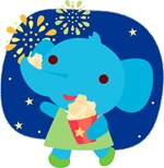 お祭り、ポップコーンを持つゾウさん